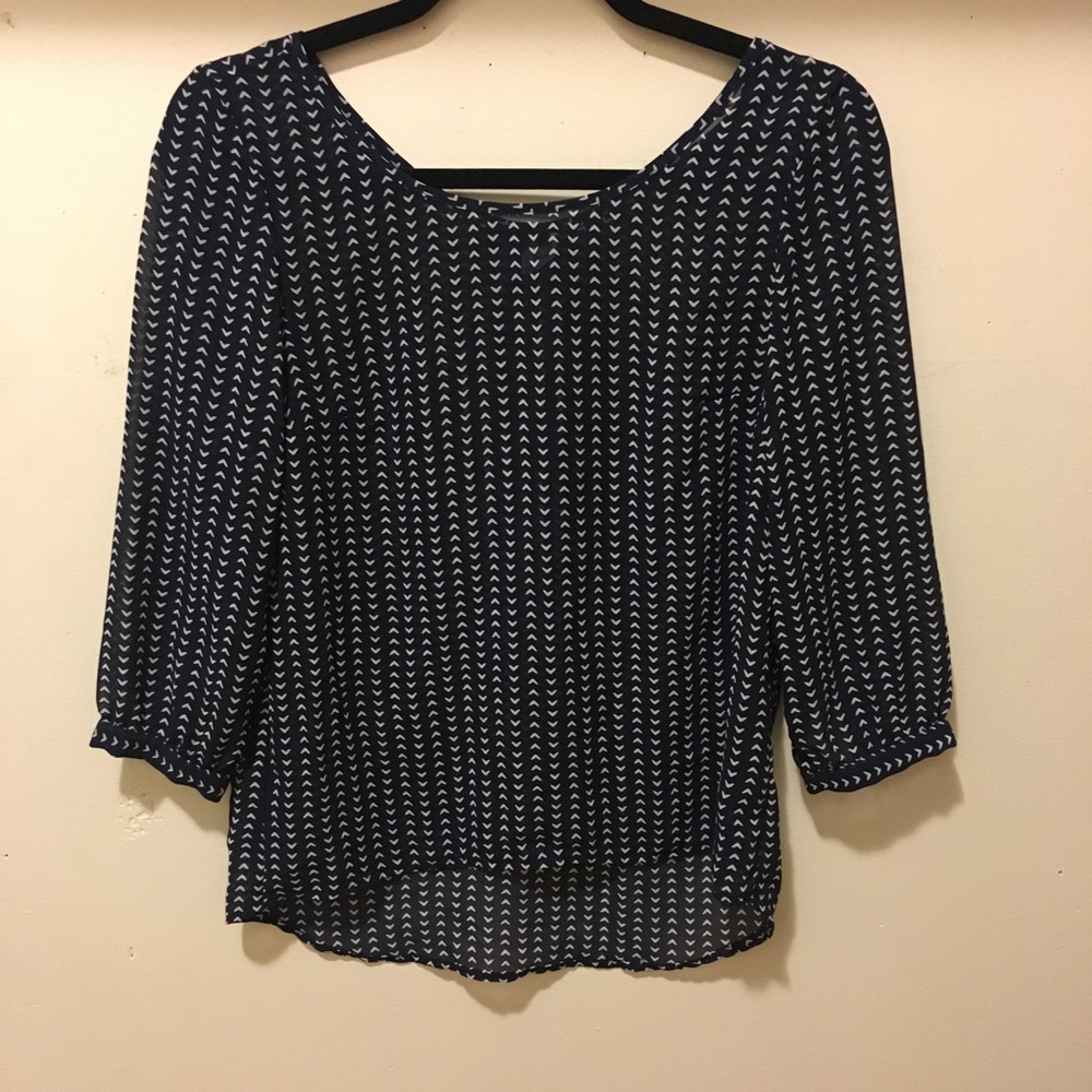 Navy and White Printed Blouse Top